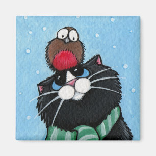 Black Cat and Robin Festive Magnet