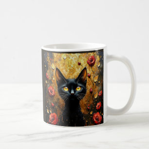 Black Cat and Roses Coffee Mug