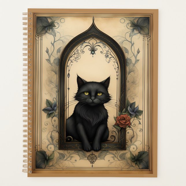 Black Cat and Roses Planner (Front)