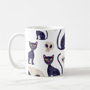 Black Cat And Skull Design Halloween Coffee Mug