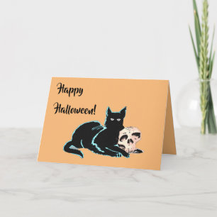 Black Cat and Skull Halloween Card
