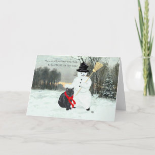 Black Cat and Snowman Holiday Card