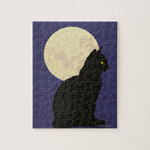 Black Cat and the Moon Jigsaw Puzzle