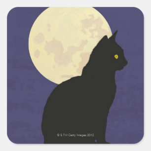 Black Cat and the Moon Square Sticker