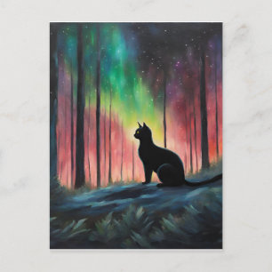 Black Cat and the Northern Lights Postcard
