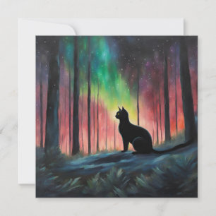 Black Cat and the Northern Lights Thank You Card