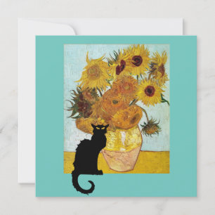 Black Cat and Van Gogh Sunflowers Invitation