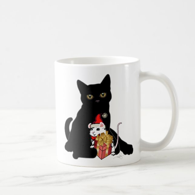 Black Cat and White Mouse Christmas Coffee Mug (Right)