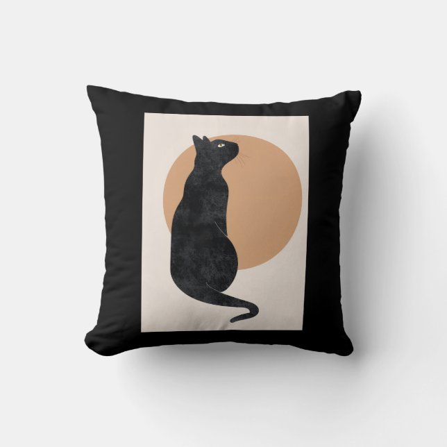Black Cat and Yellow Sun Cushion (Front)