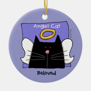 Black Cat Angel Personalise Ceramic Ornament
