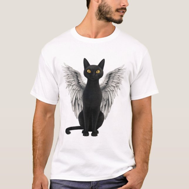 Black Cat Angel Wings  T-Shirt (Front)