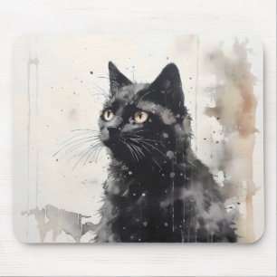 Black Cat Animal Ink Painting Mouse Pad