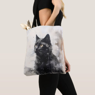 Black Cat Animal Ink Painting Tote Bag