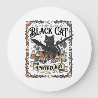 Black Cat Apothecary Cat Witchy Mystic Apothecary  Large Clock