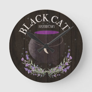Black Cat Apothecary  Round Clock