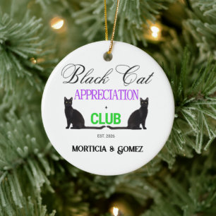 Black Cat Appreciation Club Playful Halloween Ceramic Ornament
