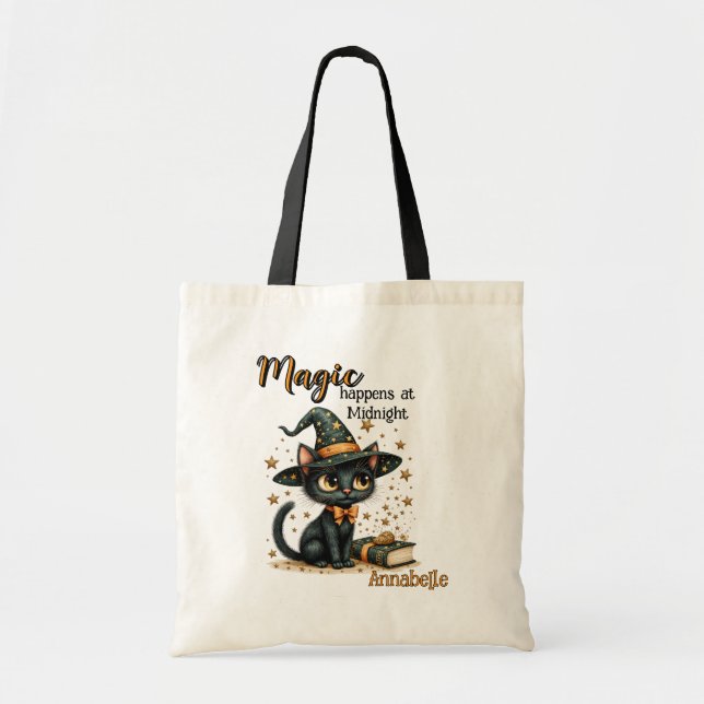  Black Cat Art Bag, Cute Halloween  Tote Bag (Front)
