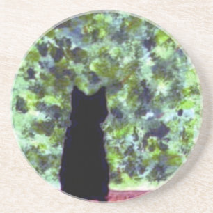 Black Cat Art, Cat at the window Coaster
