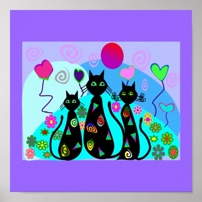 Black Cat Art  "Fantasy Cats of Summer" Poster (Front)