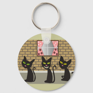 Black Cat Art Gifts "We Three Amigos" Key Ring