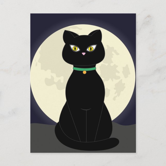 BLACK CAT ART NIGHT MOON Postcard (Front)