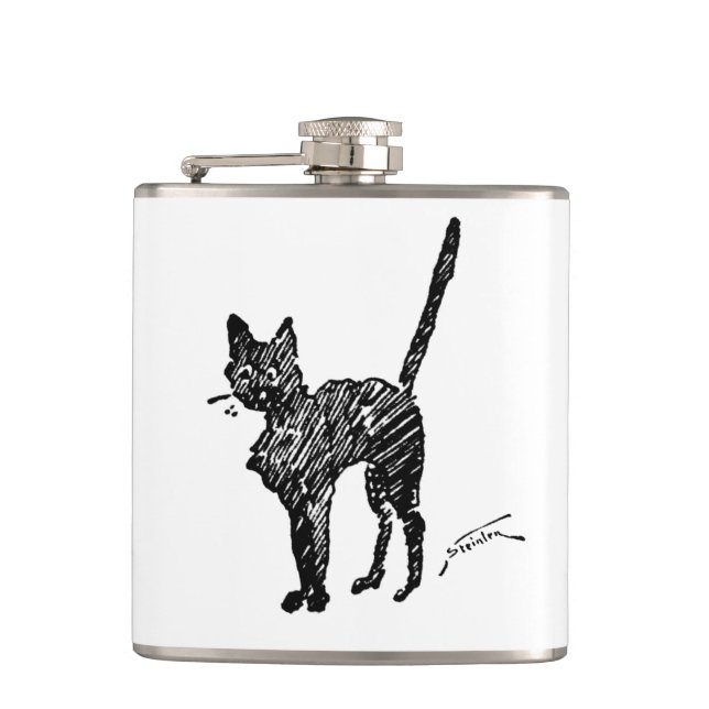 Black Cat Art Nouveau Chat Noir Steinlen Hip Flask (Front)