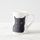 Black Cat Art Personalised Pet Name Bone China Mug