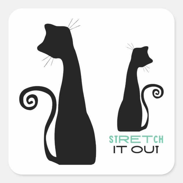 Black cat art square sticker (Front)