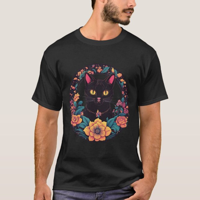 Black Cat Art Sticker  T-Shirt (Front)