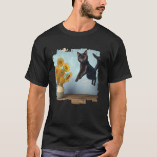 Black Cat Art Sunflowers for Cat Lovers, Cat Mum & T-Shirt