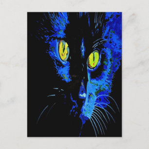 Black Cat Artistic Portrait With Striking Yellow E Postcard