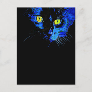 Black Cat Artistic Portrait With Striking Yellow E Postcard