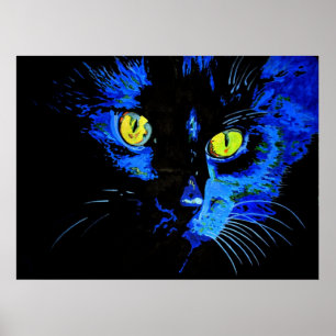 Black Cat Artistic Portrait With Striking Yellow E Poster