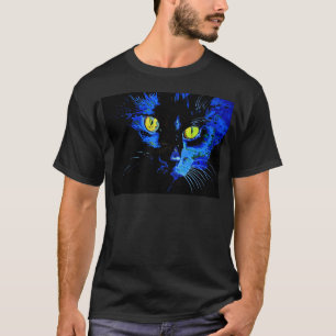 Black Cat Artistic Portrait With Striking Yellow E T-Shirt