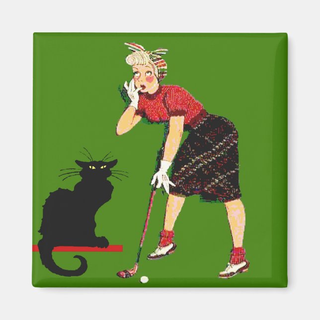 Black Cat At Golf Magnet (Front)