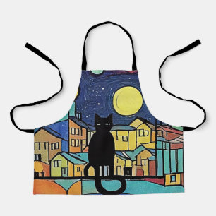 Black Cat at night 2 Apron