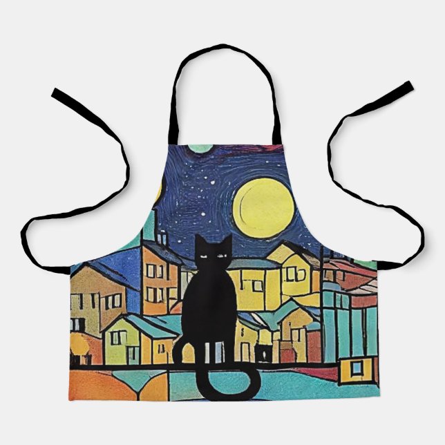 Black Cat at night 2 Apron (Front)