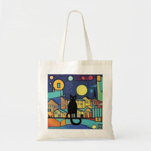 Black Cat at night 2 Tote Bag