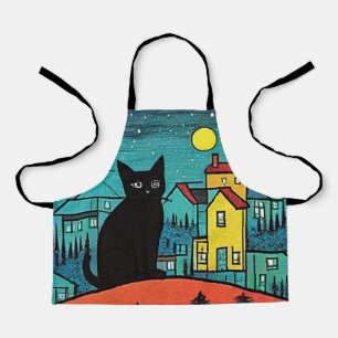 Black Cat at night 3 Apron
