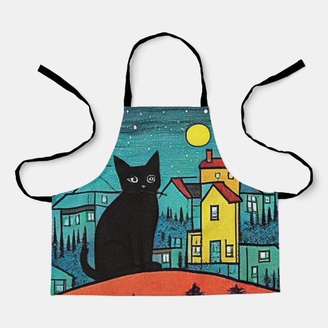 Black Cat at night 3 Apron (Front)