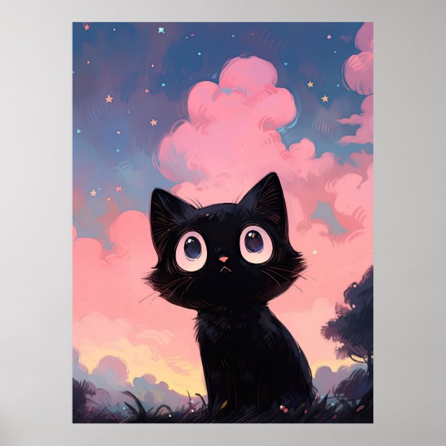 Black cat at the park poster (Front)