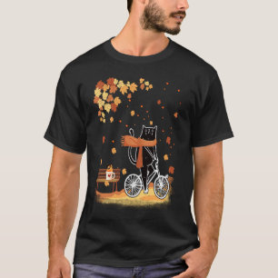 Black Cat Autumn Bicycle Ride Thanksgiving Fall Se T-Shirt