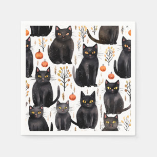 Black Cat Autumn Elegant Halloween Napkin