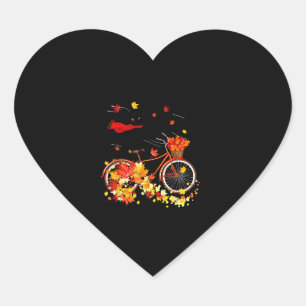 Black Cat Autumn Funny Fall Cycling Lover  Heart Sticker