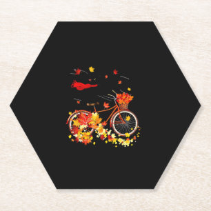 Black Cat Autumn Funny Fall Cycling Lover Paper Coaster