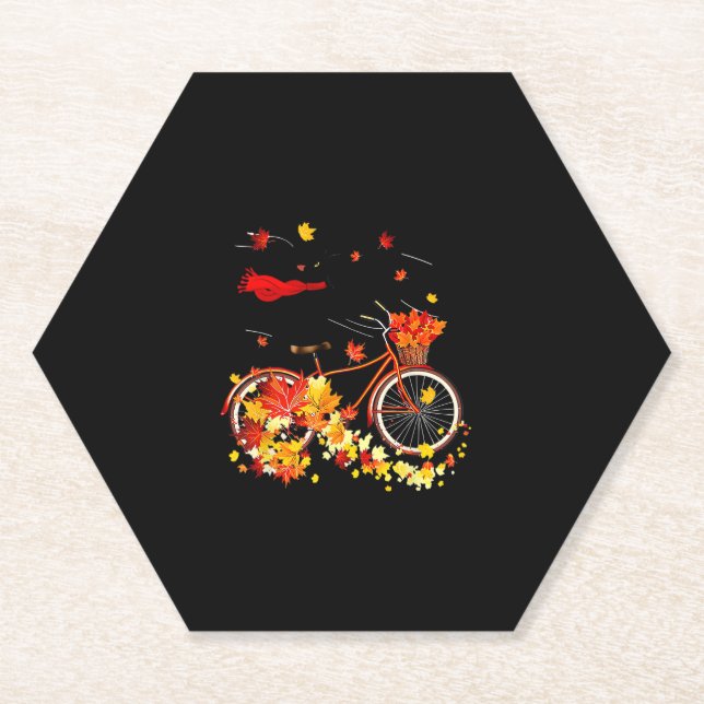 Black Cat Autumn Funny Fall Cycling Lover  Paper Coaster (Front)