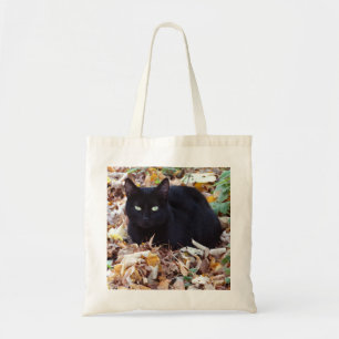 Black cat Autumn leaves Budget Tote Bag