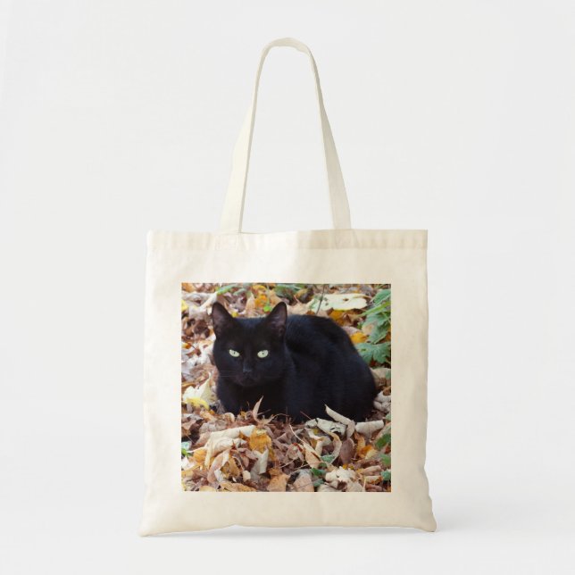 Black cat Autumn leaves Budget Tote Bag (Front)