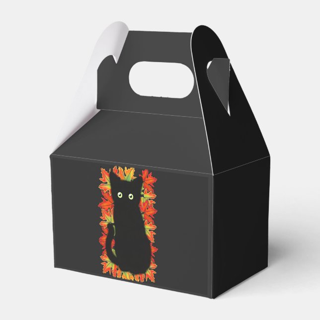 Black cat, Autumn leaves pattern, Halloween fun    Favour Box (Front Side)