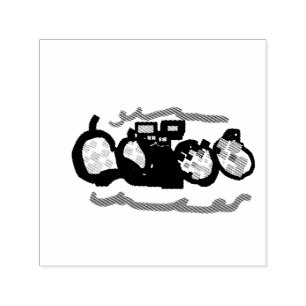 Black Cat Autumn waiting cool Self-inking Stamp